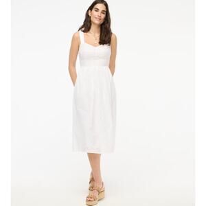 J.Crew Eyelet Midi Dress WMNS 4 White Sleeveless Smocked Embroidered Fully Lined